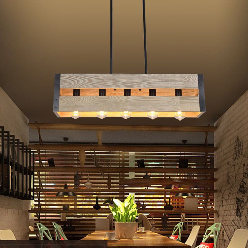 Alessio Pendelleuchte, Metall & Holz, 5-flammig, 2 Stile - Lumpaz