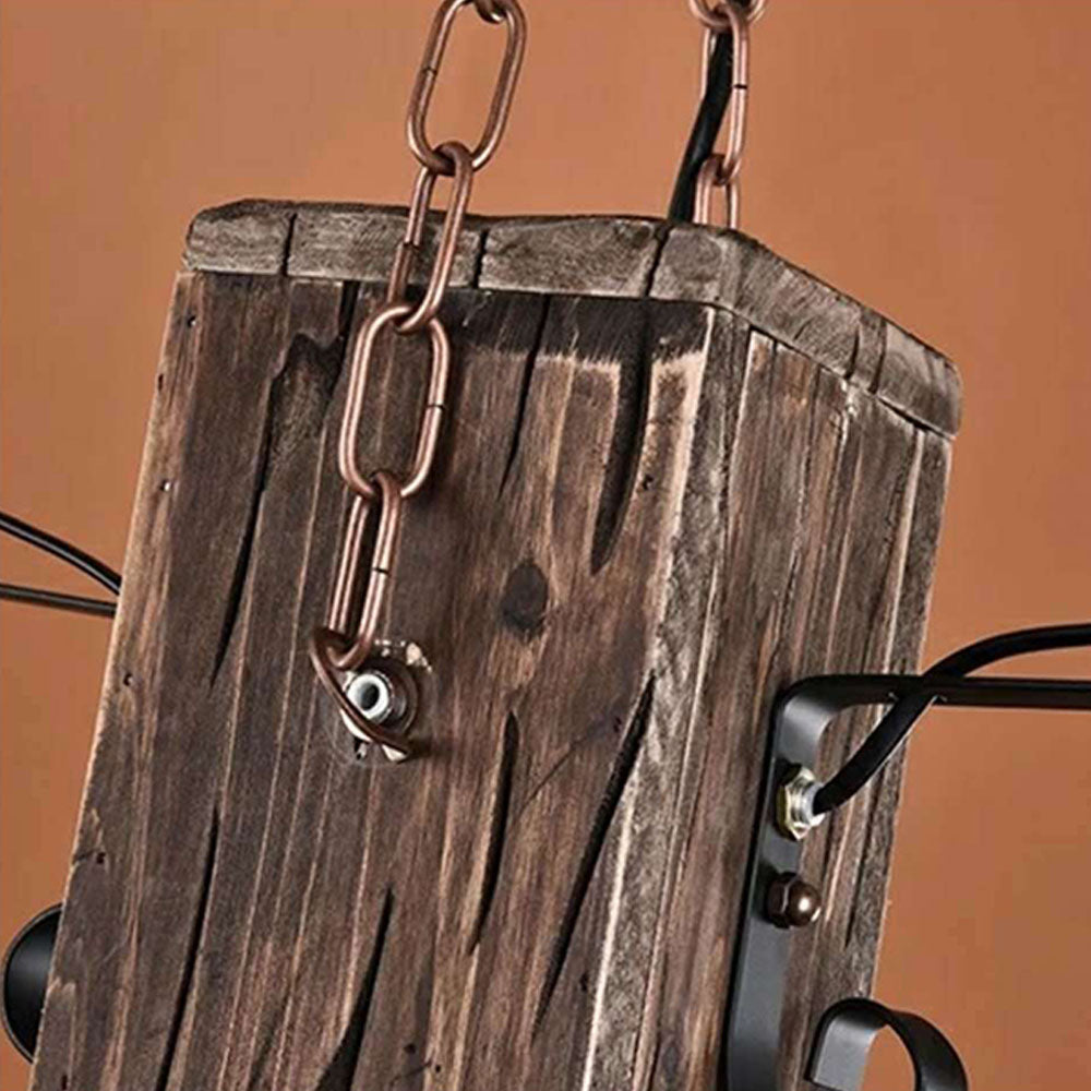 Austin Rechteckige Pendelleuchte, Metall & Holz, 4-flammig - Lumpaz