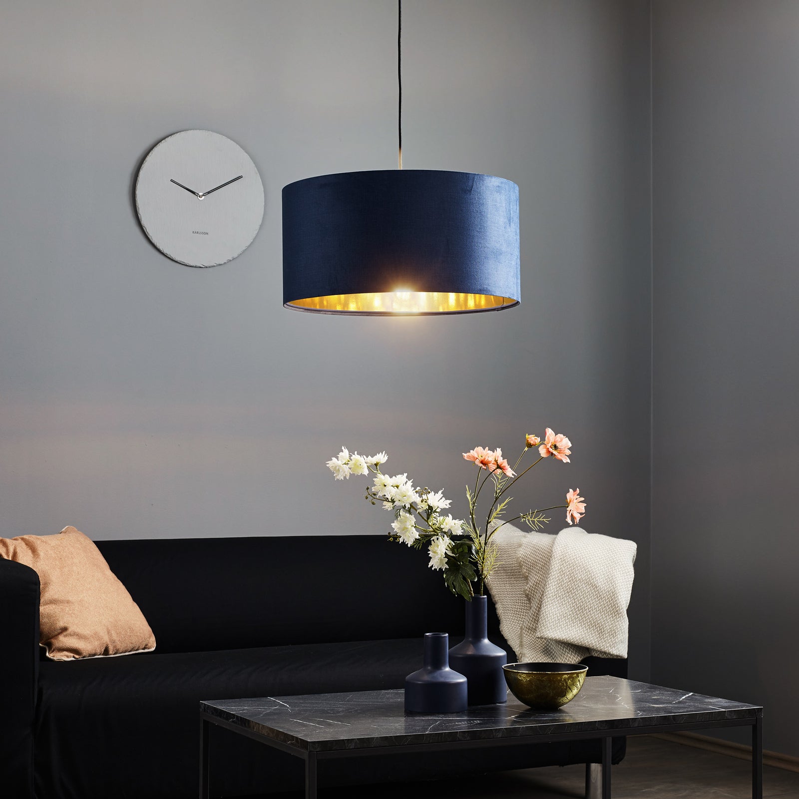 Renée Blau & Gold Pendelleuchte, Seide, ∅50CM - Lumpaz