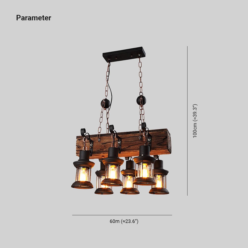 Austin Pendelleuchte, Metall & Holz, 6-flammig - Lumpaz