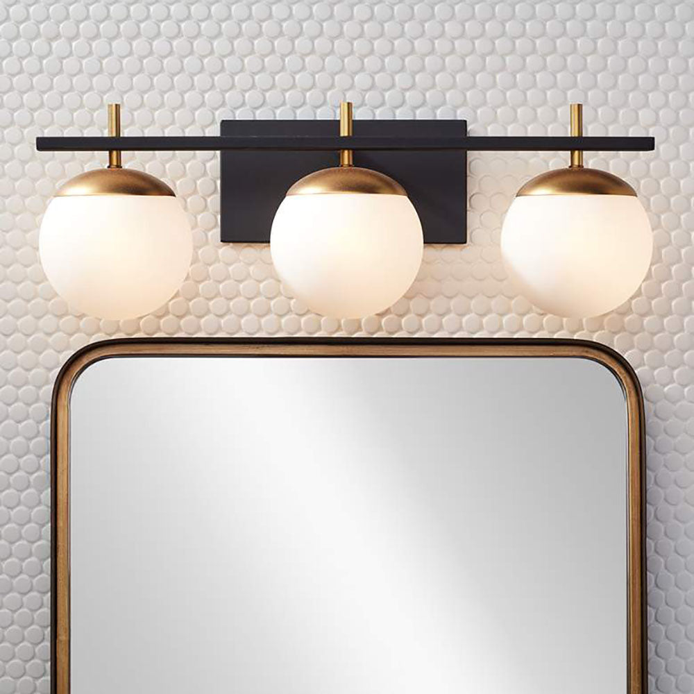 Valentina Schwarz & Gold Spiegelfront Waschtisch-Wandleuchte, 3-flammig, 60CM Lang - Lumpaz