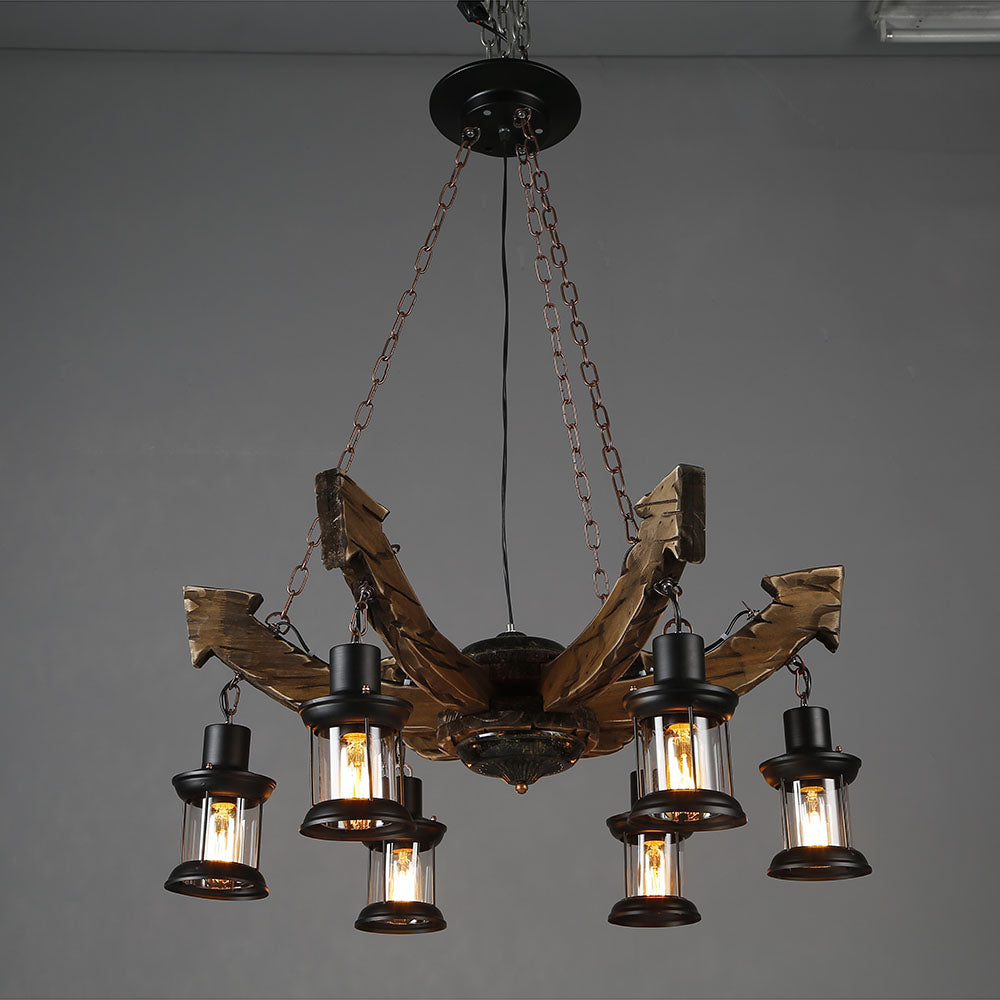 Austin Kronleuchter, Metall & Holz, 6-flammig - Lumpaz