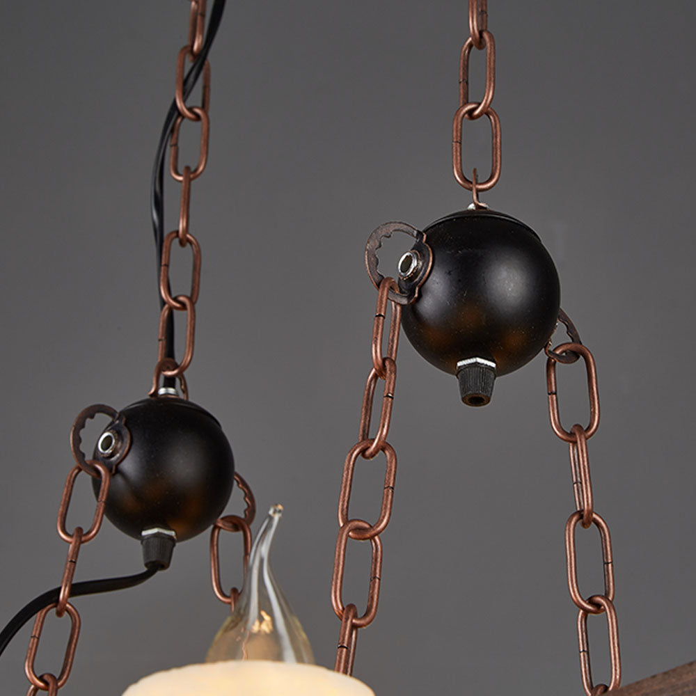 Austin Rechteckige Pendelleuchte, Metall & Holz, 6-flammig - Lumpaz