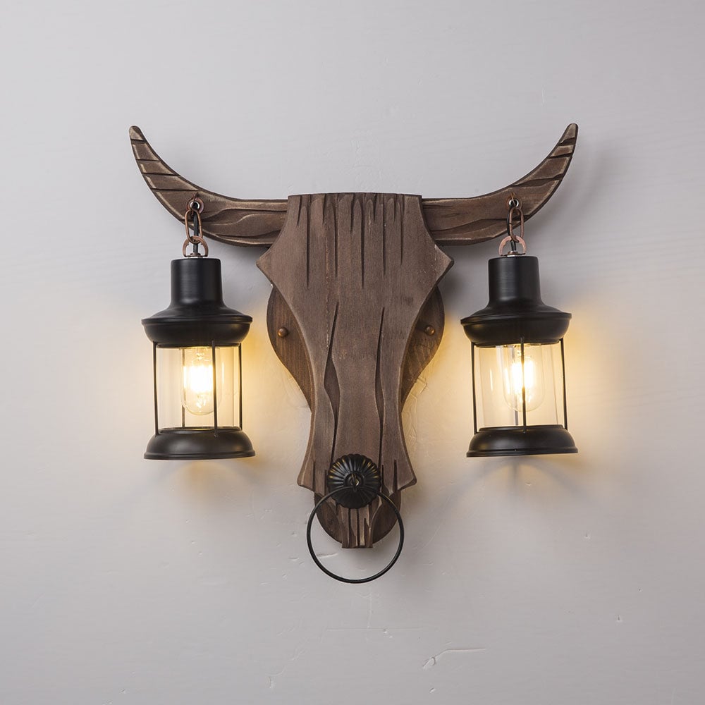 Austin Bull Laterne Wandleuchte, 2 flammig, Holz & Metall - Lumpaz
