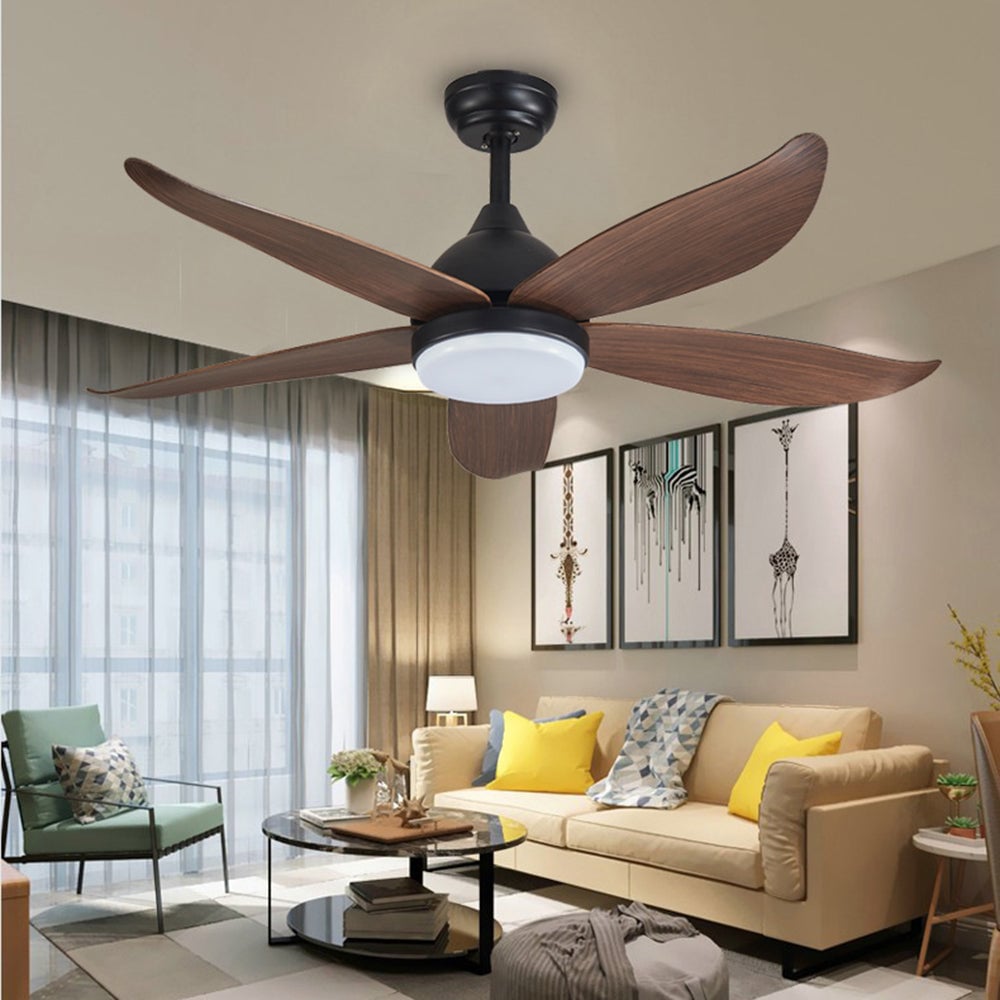 Haydn 5-Blätter Schwarzer Deckenventilator, Metall & Holz, ∅ 120CM - Lumpaz