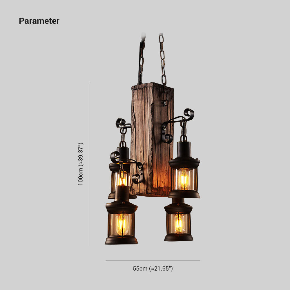 Austin Rechteckige Pendelleuchte, Metall & Holz, 4-flammig - Lumpaz