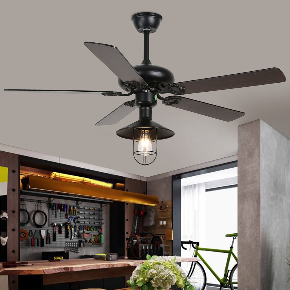Alessio Industrial 5-Blatt Deckenventilator mit Beleuchtung, Schwarz, 4 Stil, ∅107CM - Lumpaz