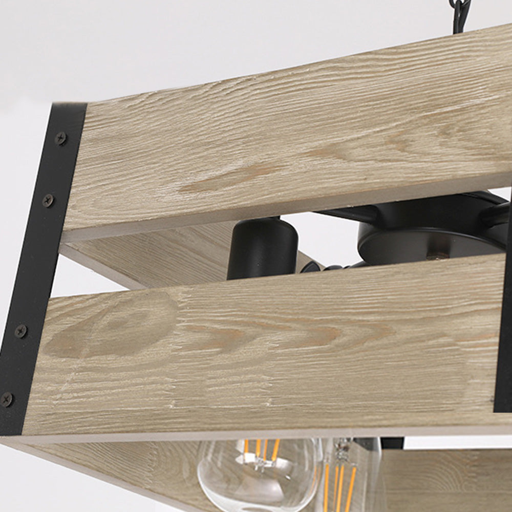 Alessio Quadratische Pendelleuchte, Metall & Holz, 4-flammig, 2 Stile - Lumpaz