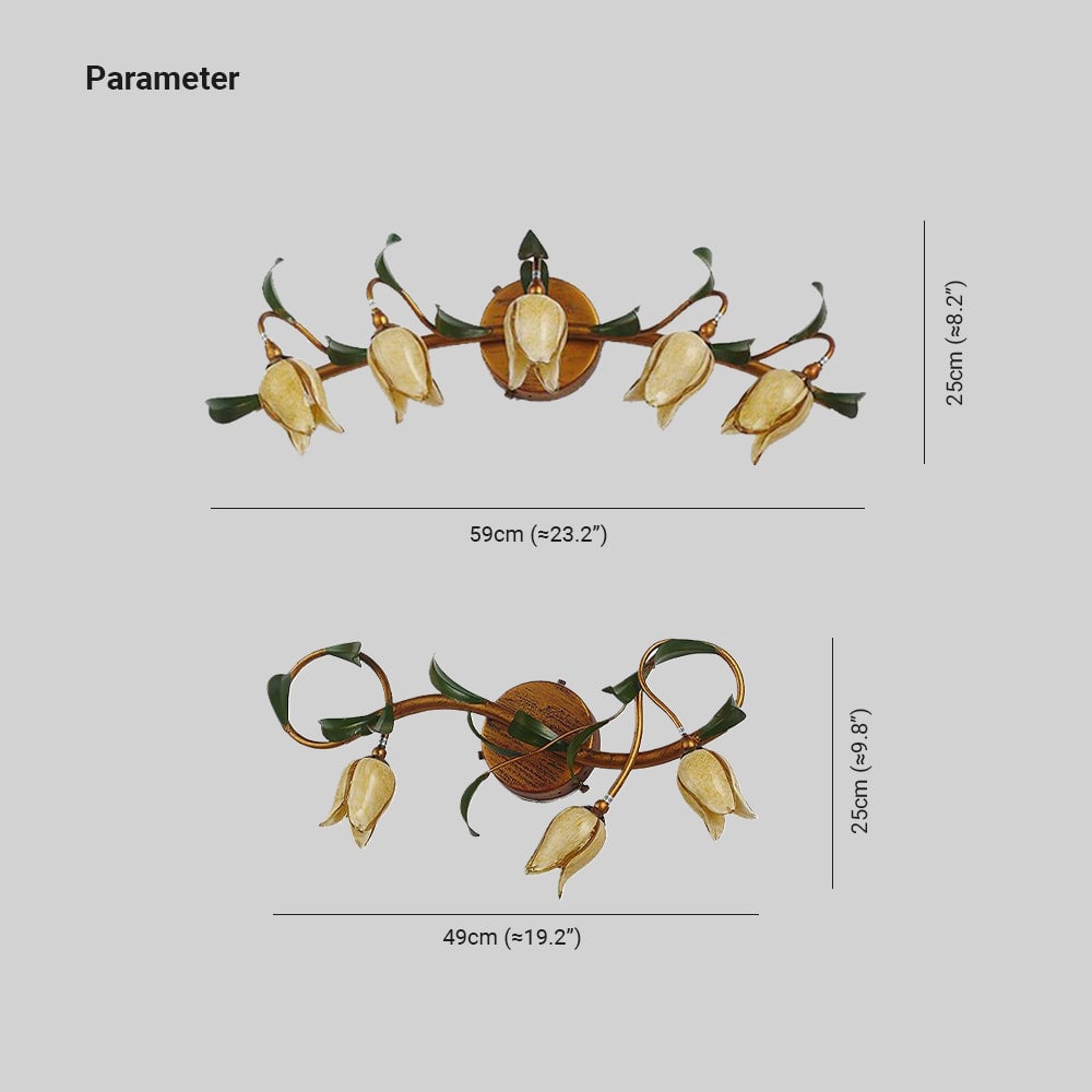 Félicie Gelbe Blume Spiegel Front Bell Shade Vanity Wandleuchte, 3/5-flammig - Lumpaz