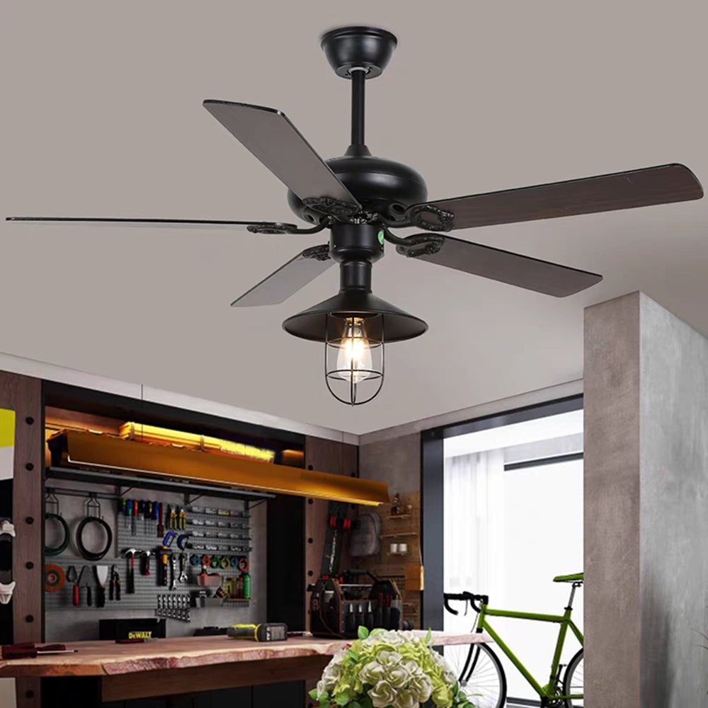 Alessio Industrial 5-Blatt Deckenventilator mit Beleuchtung, Schwarz, 4 Stil, ∅107CM - Lumpaz