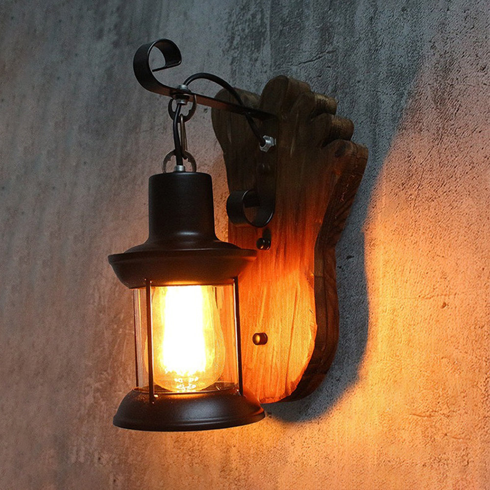 Austin Fußabdruck Laterne Wandleuchte, Holz & Metall - Lumpaz