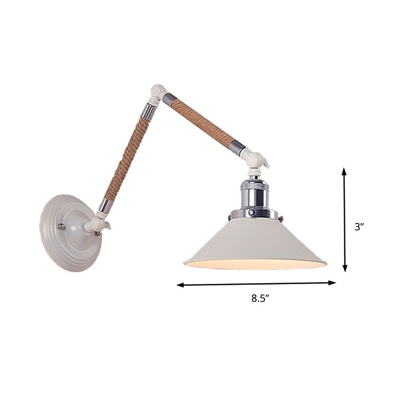 Carins Weiße verstellbare Wandleuchte, Hanfseil & Metall, 18/20/22CM Lang - Lumpaz
