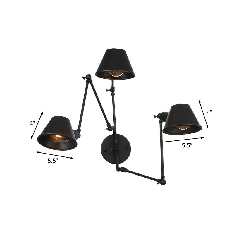 Brady Verstellbare schwarze Wandleuchte, 2/3 flammig, 10CM Lang - Lumpaz