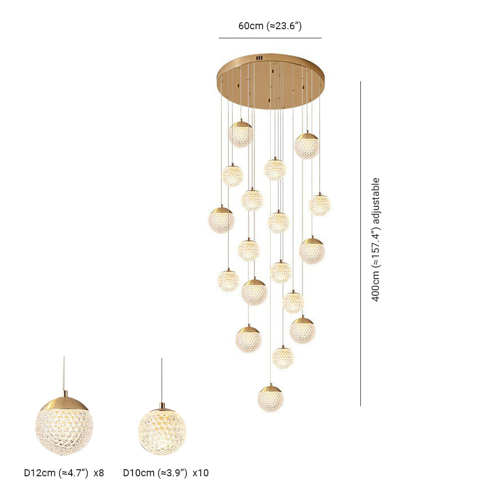 Jibril Treppenkronleuchter, 1/3/5/6/8/9/10/12/15/18/21/24-flammig - Lumpaz