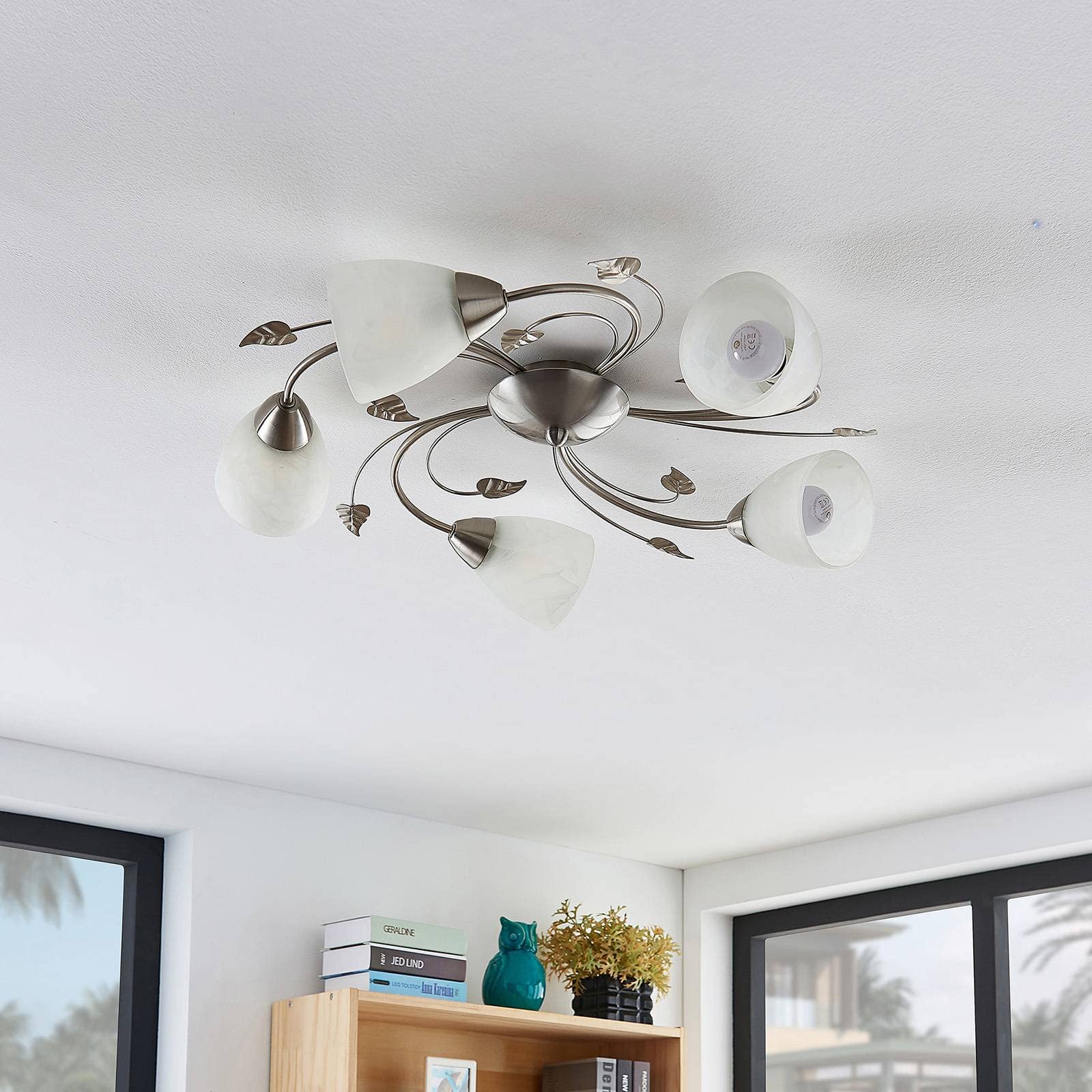 Eyrn Blatt Deckenleuchte, 3/5/6-flammig, 2 Farben, Metall & Glas - Lumpaz