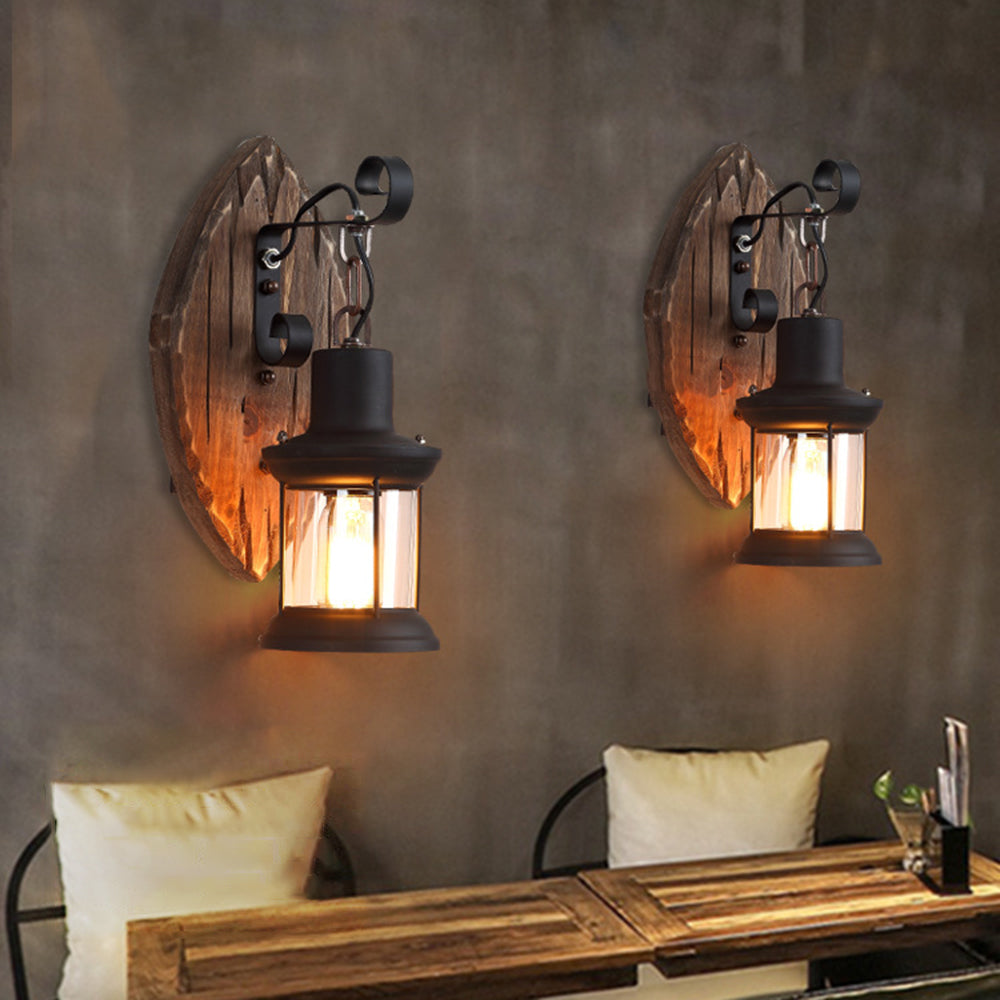 Austin Blatt Laterne Wandleuchte, Holz & Metall - Lumpaz