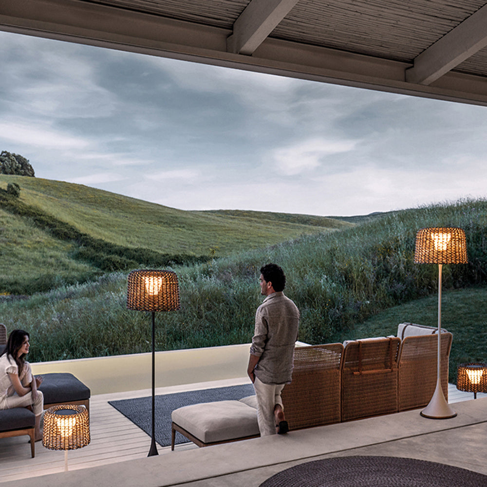 Ritta Wasserdichte Stehlampe für draußen 2 Farben, Rattan - Lumpaz