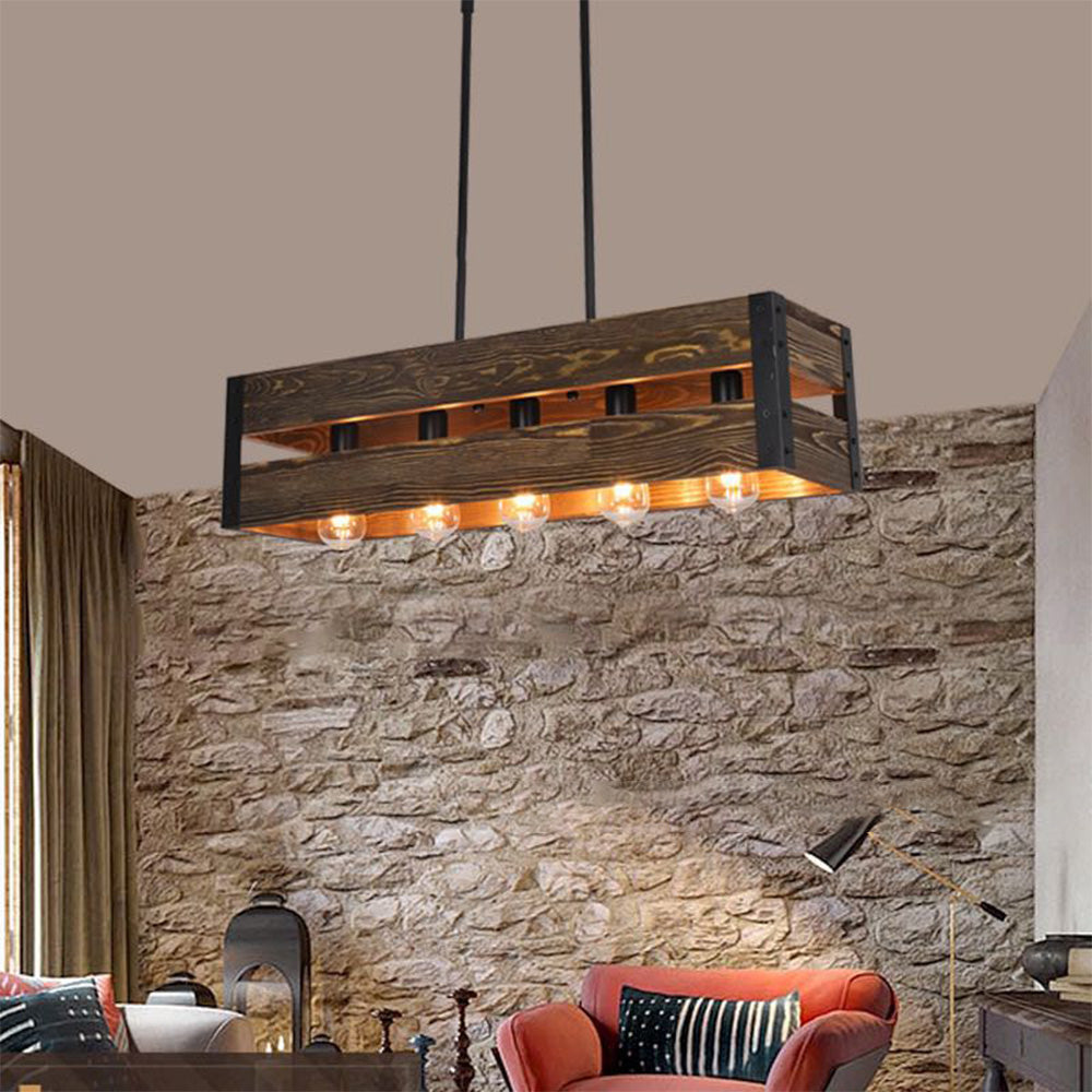 Alessio Pendelleuchte, Metall & Holz, 5-flammig, 2 Stile - Lumpaz