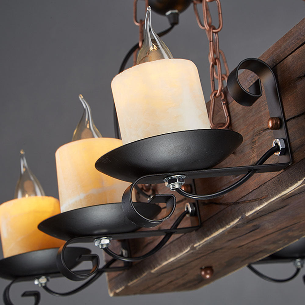 Austin Rechteckige Pendelleuchte, Metall & Holz, 6-flammig - Lumpaz
