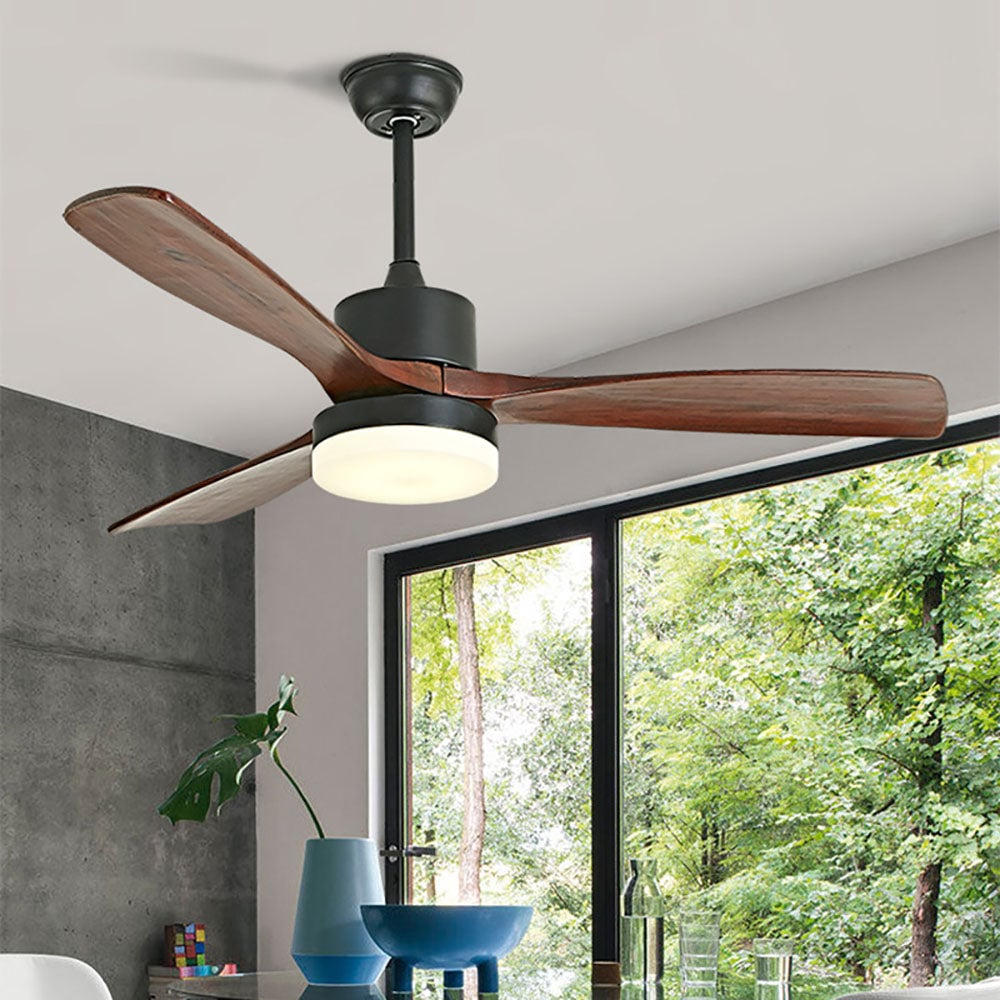 Haydn Schwarz 3 Blätter Deckenventilator mit Beleuchtung, Metall & Holz, ∅132CM - Lumpaz