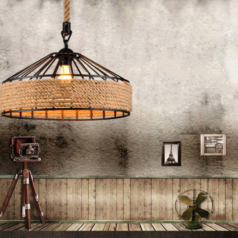 Retro Hanfseil Kronleuchter auf Eisenbasis Kreative industrielle Pendelleuchte - Lumpaz