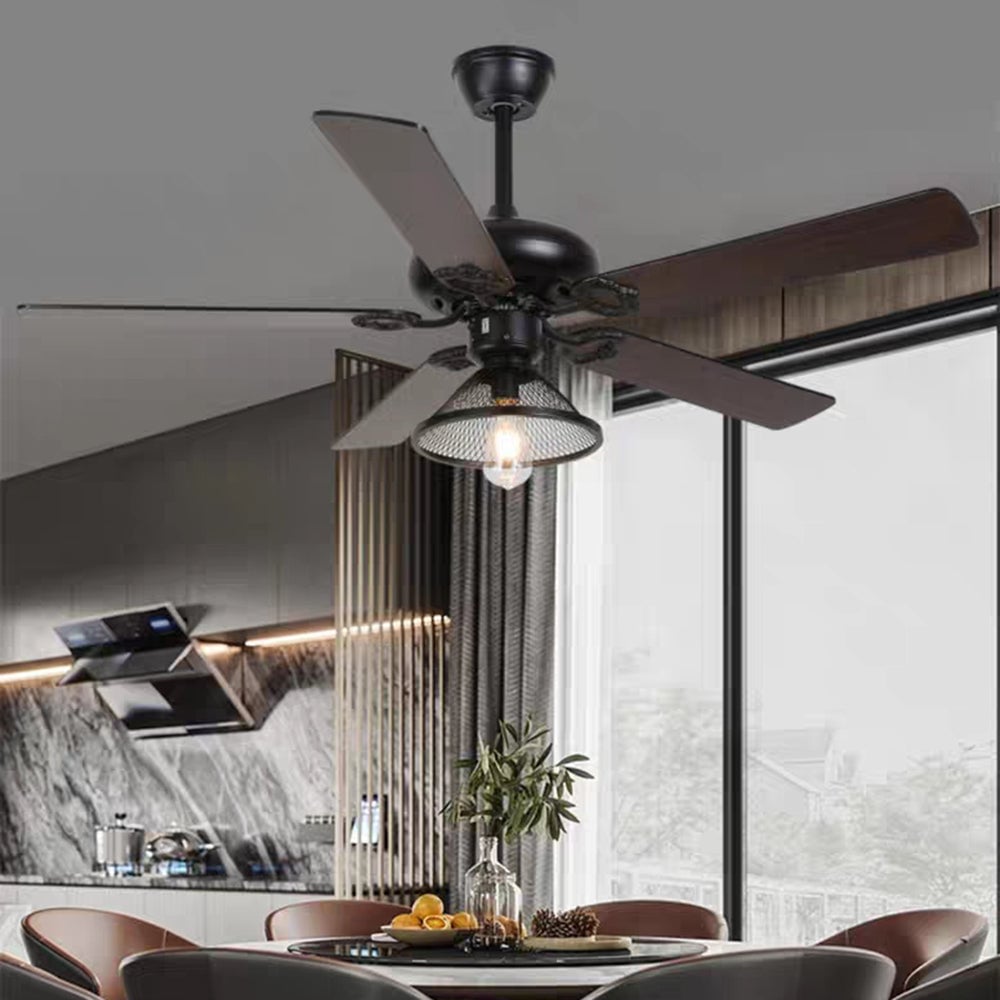 Alessio Industrial 5-Blatt Deckenventilator mit Beleuchtung, Schwarz, 4 Stil, ∅107CM - Lumpaz