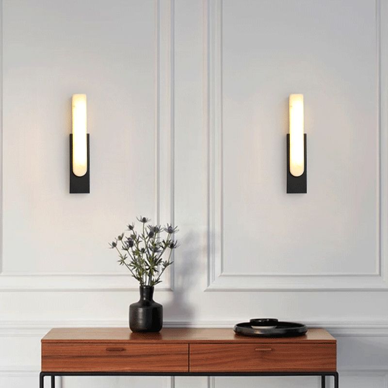 Chan Rechteckige Wandleuchte, Dolomit & Metall, 50CM Lang - Lumpaz