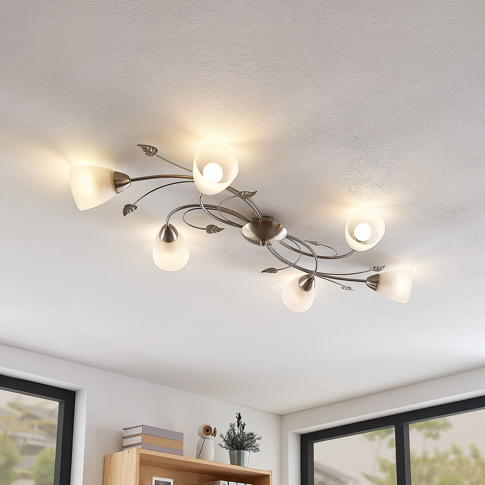 Eyrn Blatt Deckenleuchte, 3/5/6-flammig, 2 Farben, Metall & Glas - Lumpaz