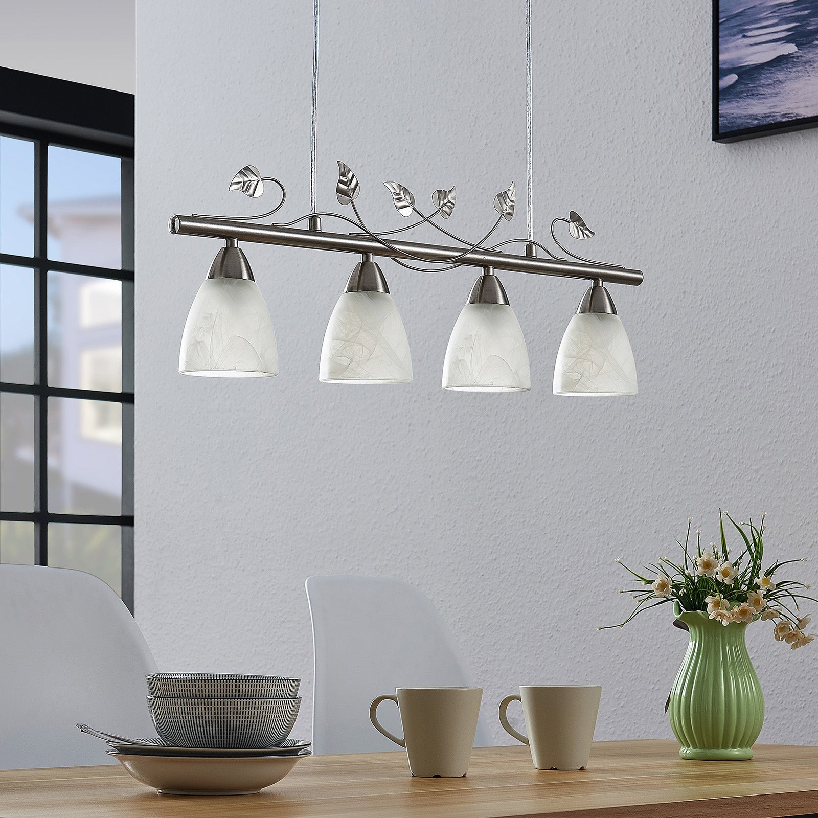 Eyrn Blatt Lineare Pendelleuchte, 4-flammig, Metall & Glas - Lumpaz