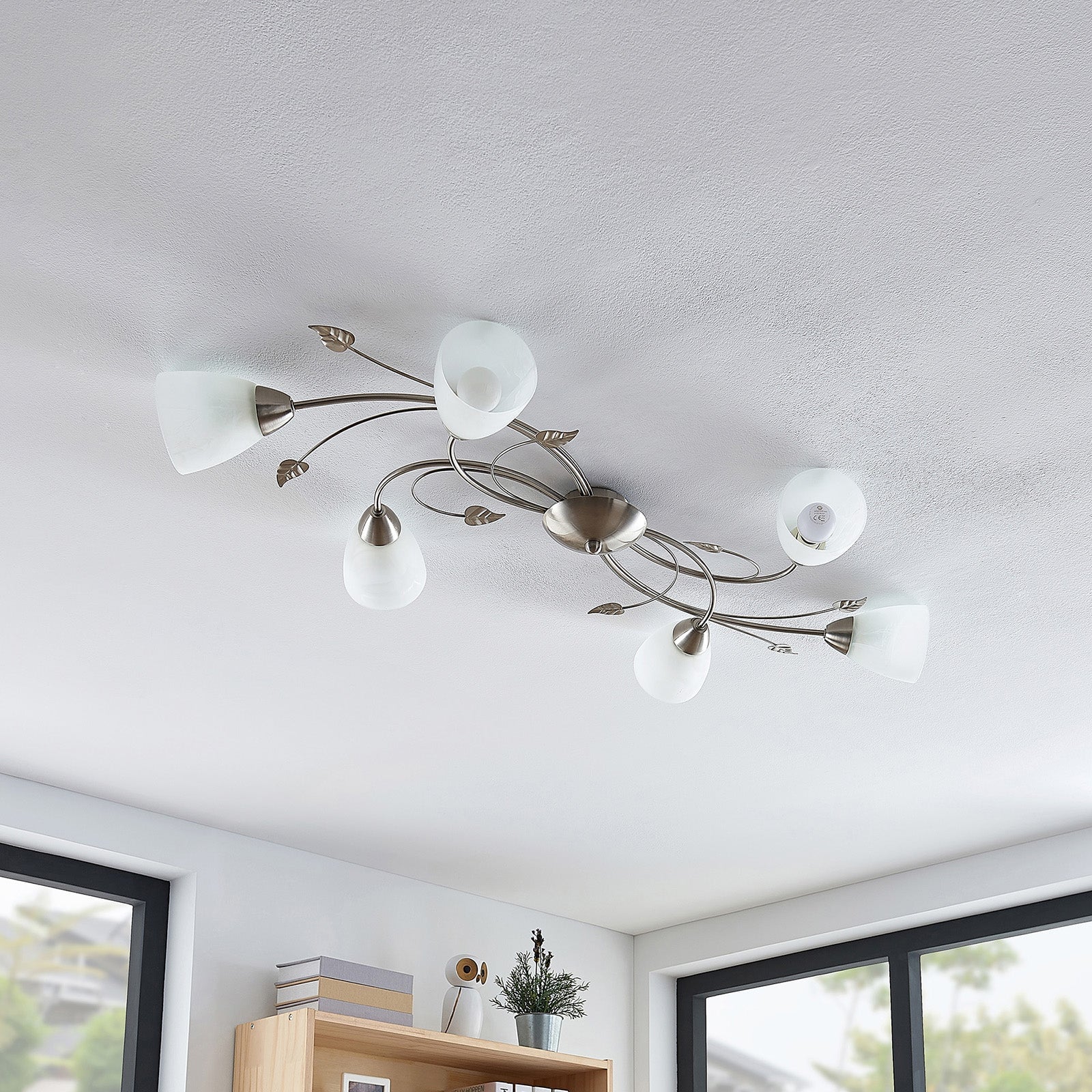 Eyrn Blatt Deckenleuchte, 3/5/6-flammig, 2 Farben, Metall & Glas - Lumpaz