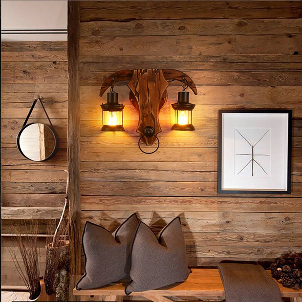 Austin Bull Laterne Wandleuchte, 2 flammig, Holz & Metall - Lumpaz