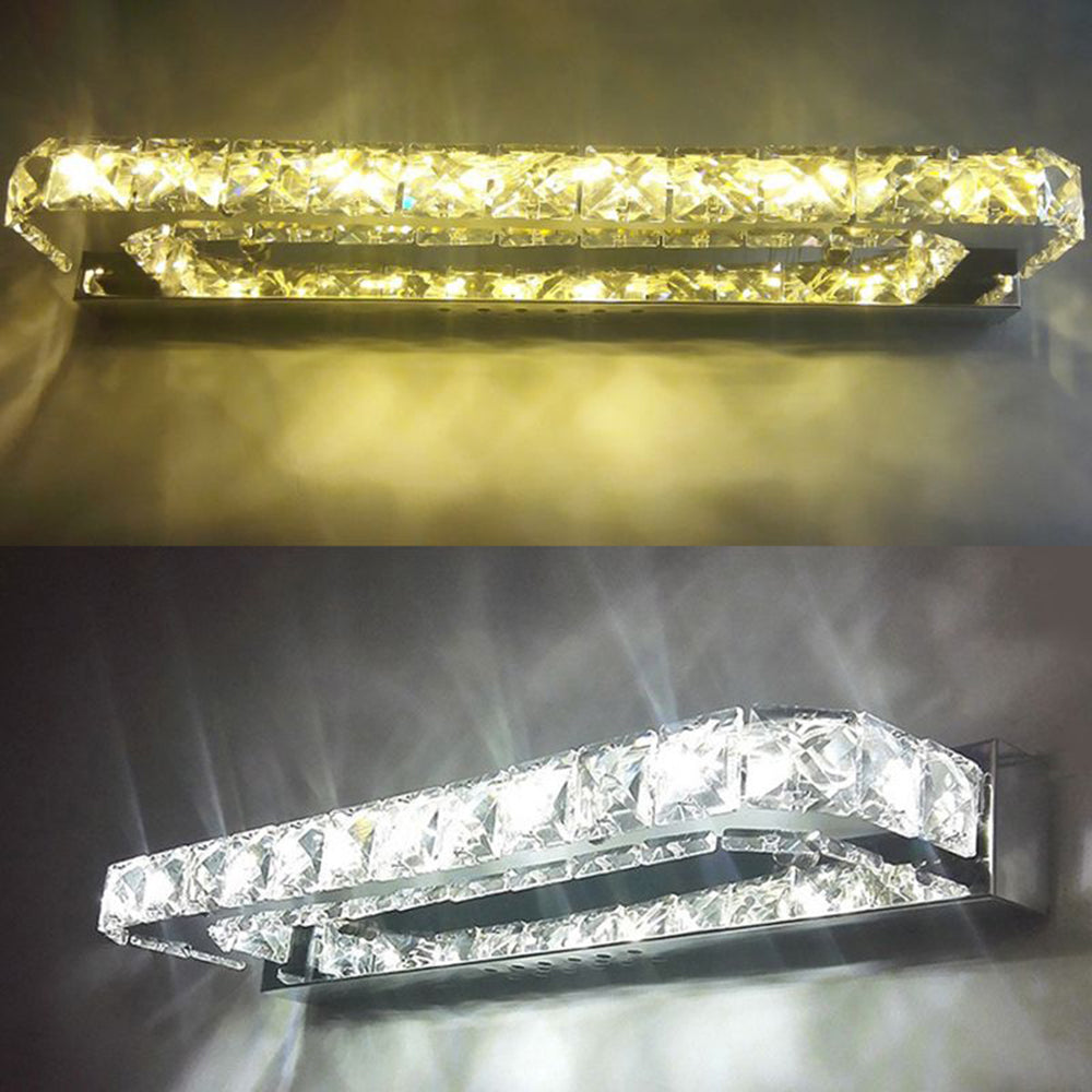 Kristy Rechteckige Spiegelfront Waschtisch-Wandleuchte, Kristall & Metall, 40CM Lang - Lumpaz