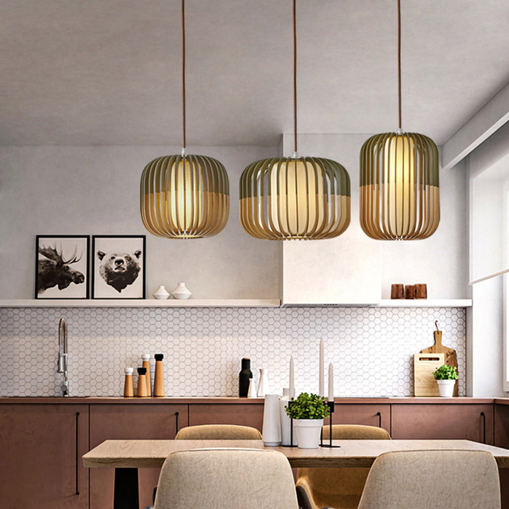 Ozawa Pendelleuchte 3 Farbtemperaturen schaltbar, Holz & Stoff, ∅20/30/40cm - Lumpaz