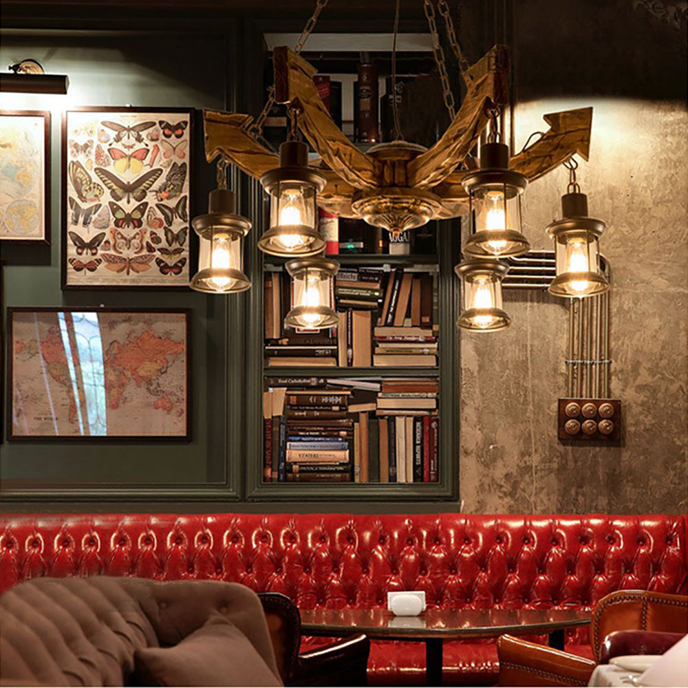 Austin Kronleuchter, Metall & Holz, 6-flammig - Lumpaz