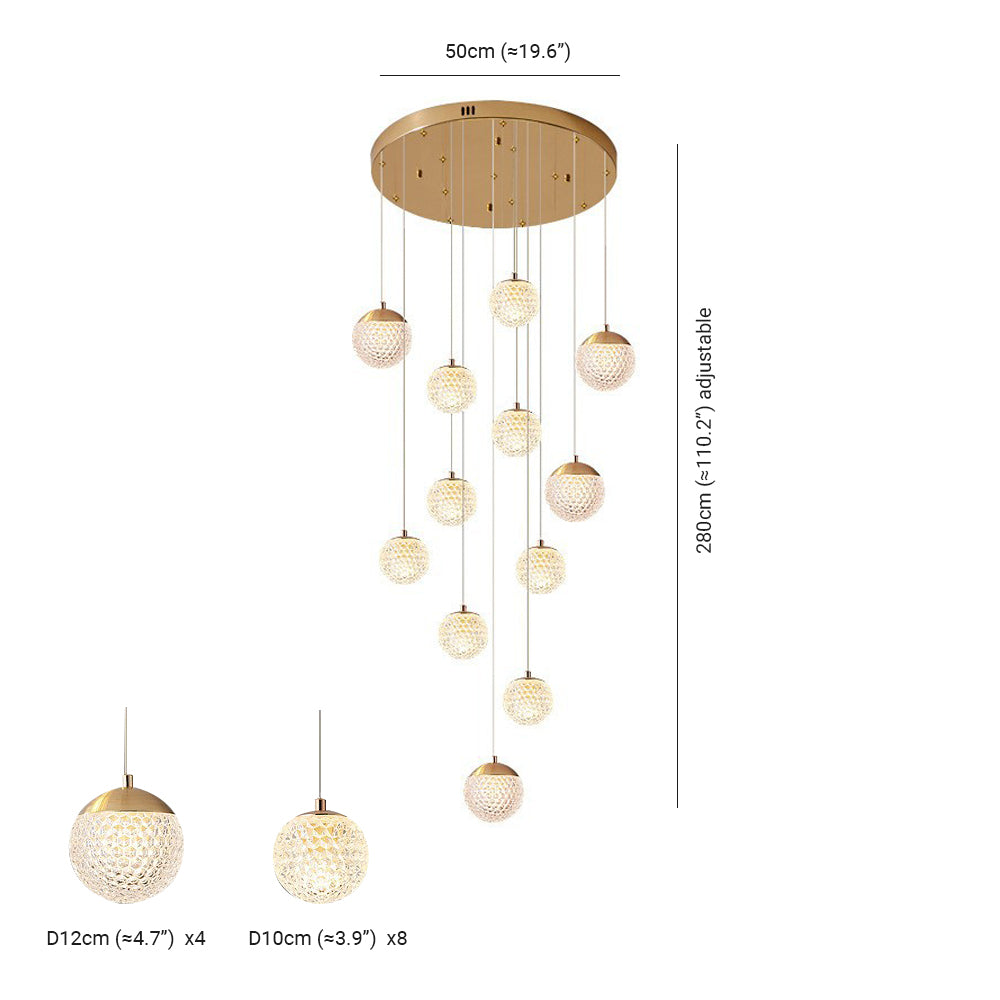 Jibril Treppenkronleuchter, 1/3/5/6/8/9/10/12/15/18/21/24-flammig - Lumpaz