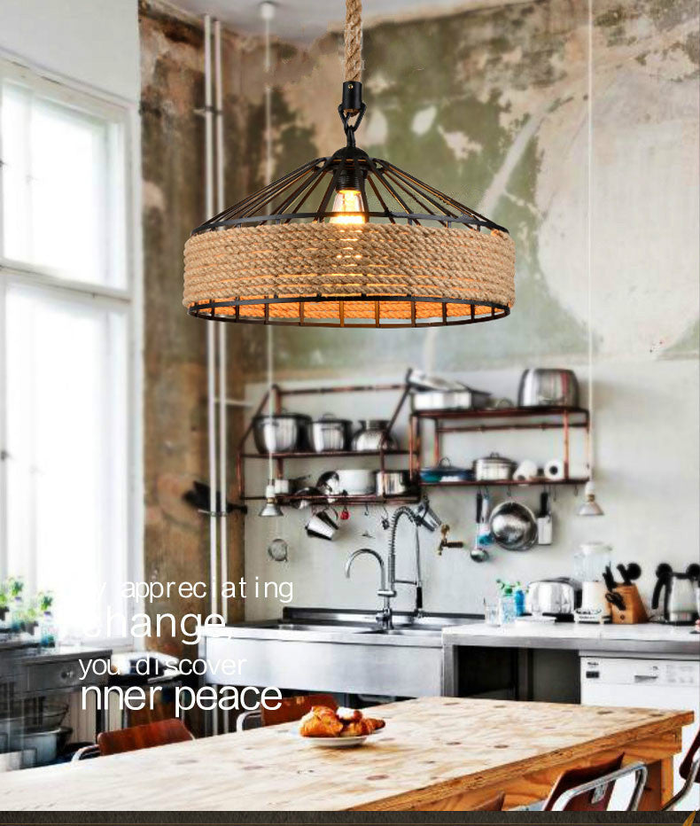 Retro Hanfseil Kronleuchter auf Eisenbasis Kreative industrielle Pendelleuchte - Lumpaz