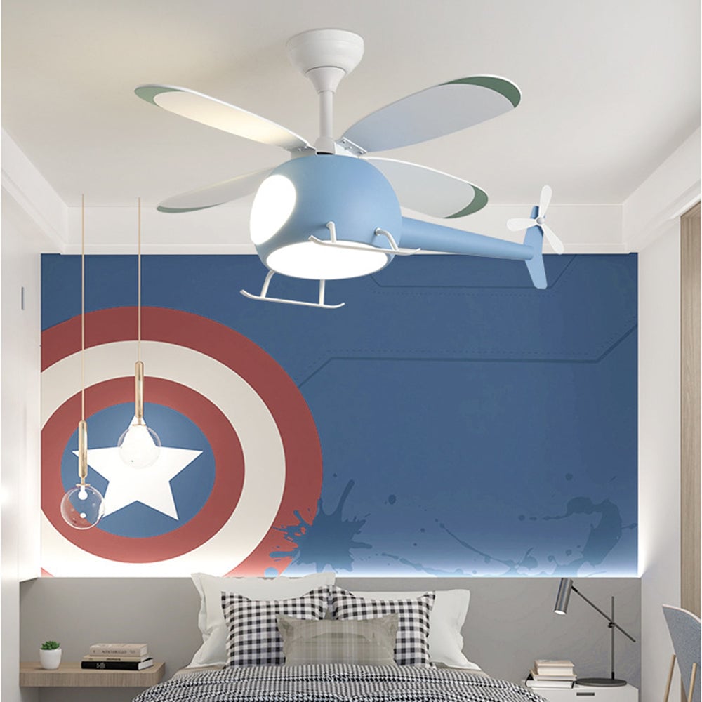 Minori 4-Blätter Blue Jet Deckenventilator, Metall & Holz, ∅90CM - Lumpaz