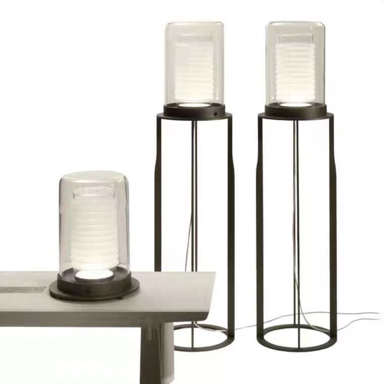 Eryn Schwarzer Zylinder Stehlampe, Metall & Glas, 160CM Lang - Lumpaz