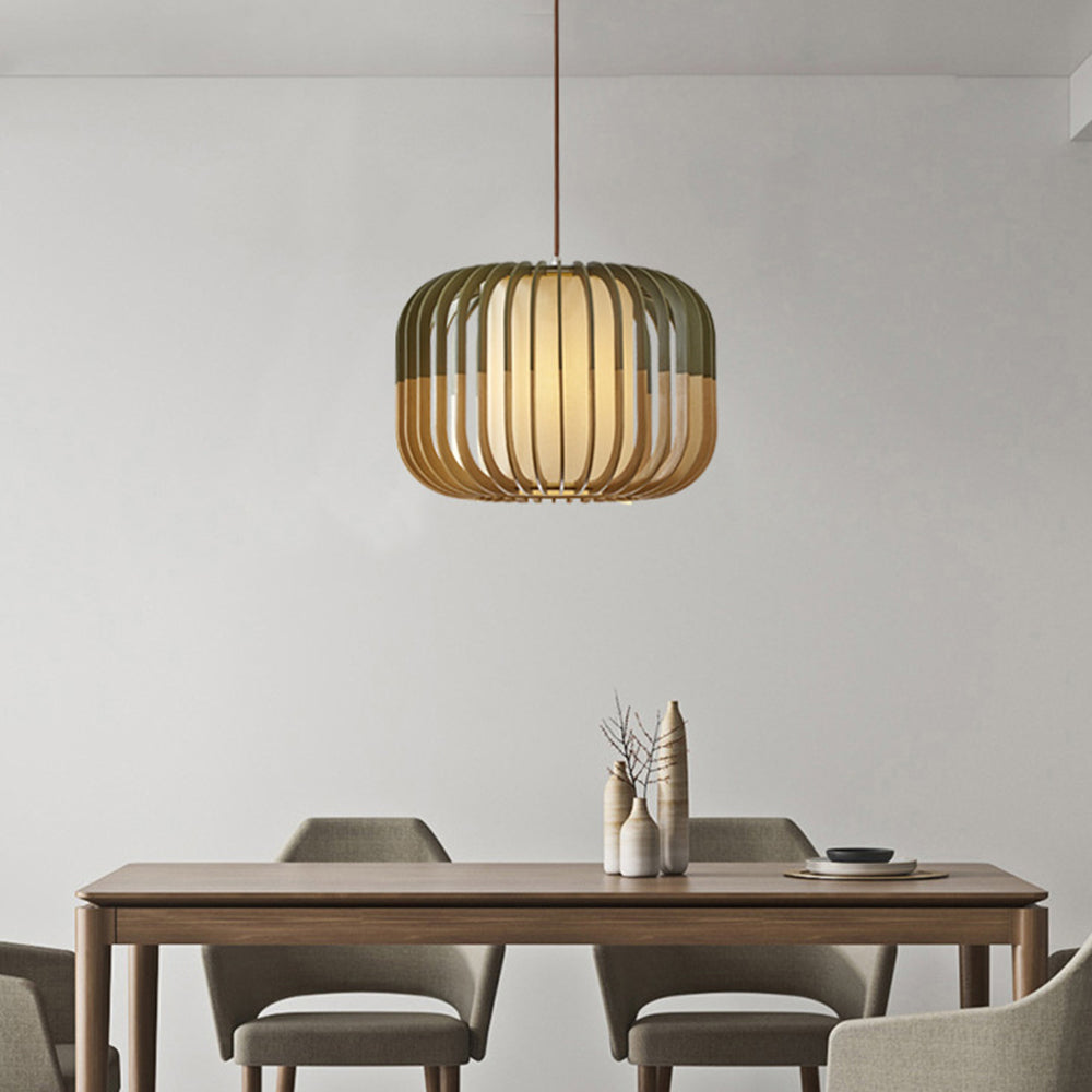 Ozawa Pendelleuchte 3 Farbtemperaturen schaltbar, Holz & Stoff, ∅20/30/40cm - Lumpaz