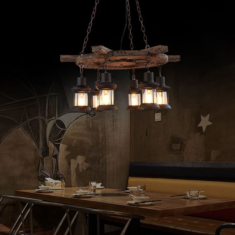 Austin Ruder Pendelleuchte, Metall & Holz, 6-flammig - Lumpaz