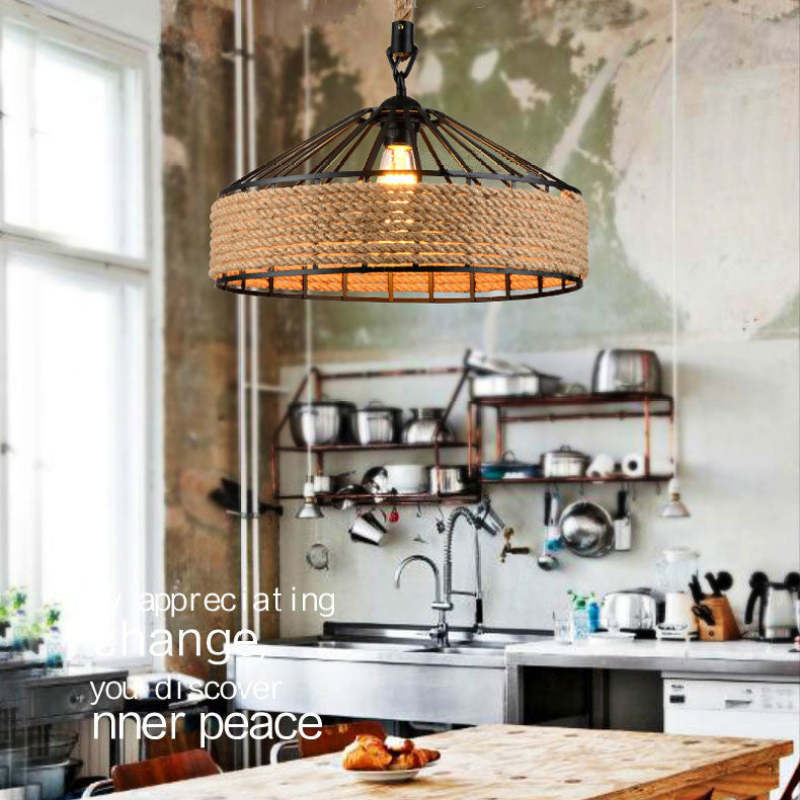 Retro Hanfseil Kronleuchter auf Eisenbasis Kreative industrielle Pendelleuchte - Lumpaz