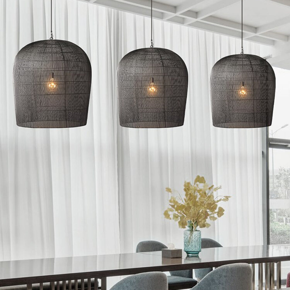 Ritta Weiß & Schwarz Pendelleuchte, Rattan, ∅31/51cm - Lumpaz