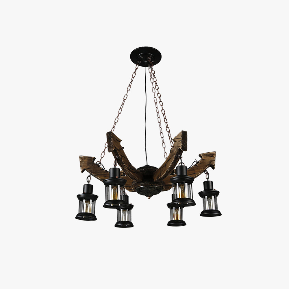 Austin Kronleuchter, Metall & Holz, 6-flammig - Lumpaz