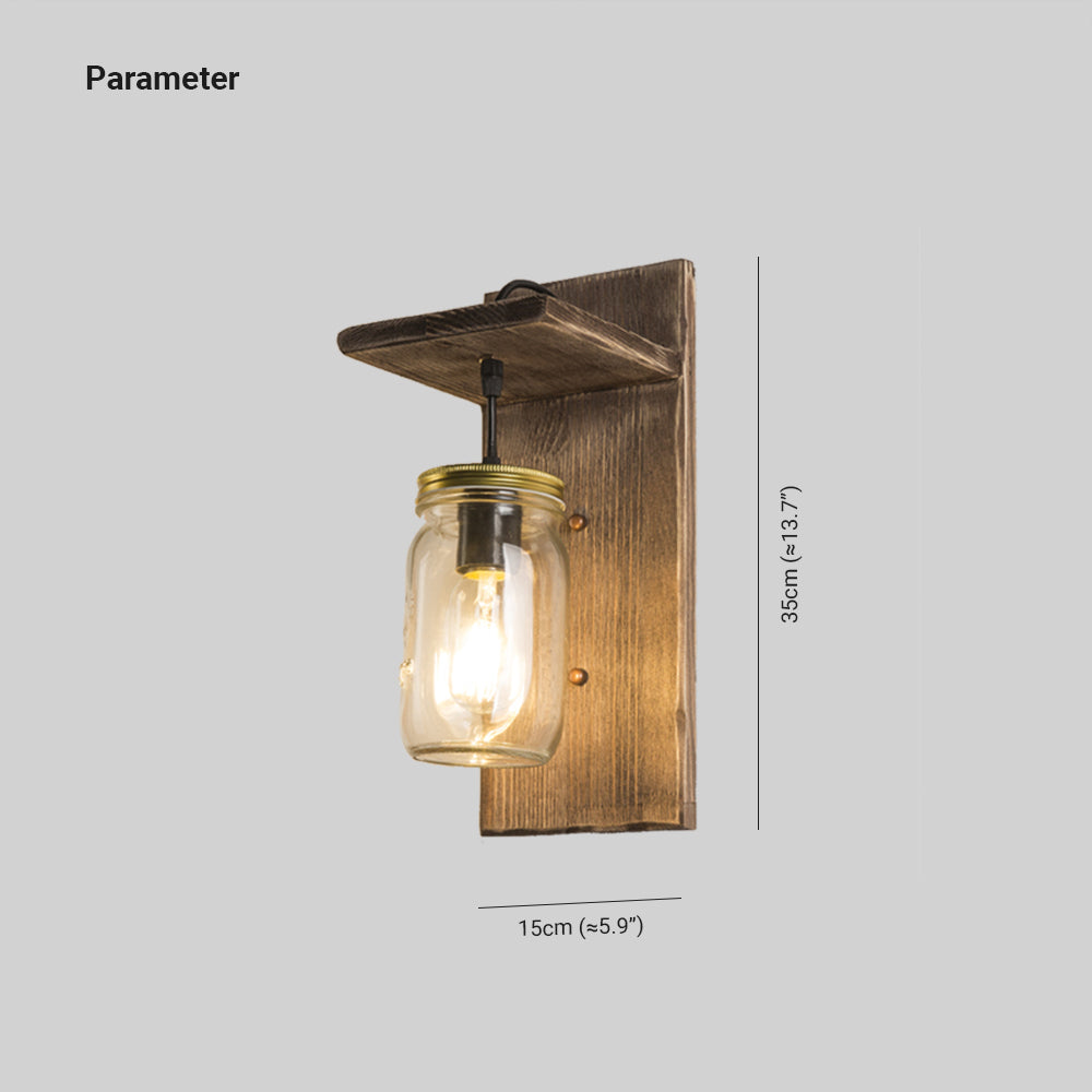 Austin Glas Wandleuchte, Metall & Holz - Lumpaz