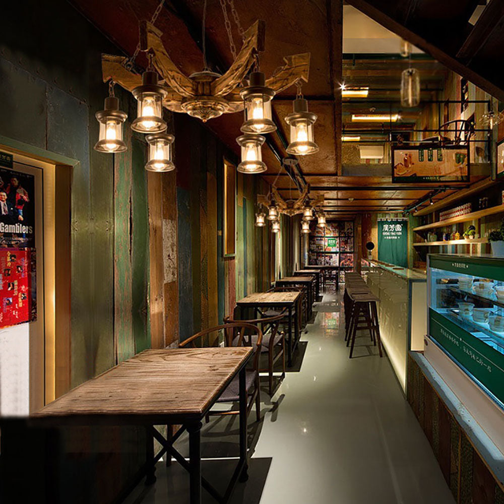 Austin Kronleuchter, Metall & Holz, 6-flammig - Lumpaz