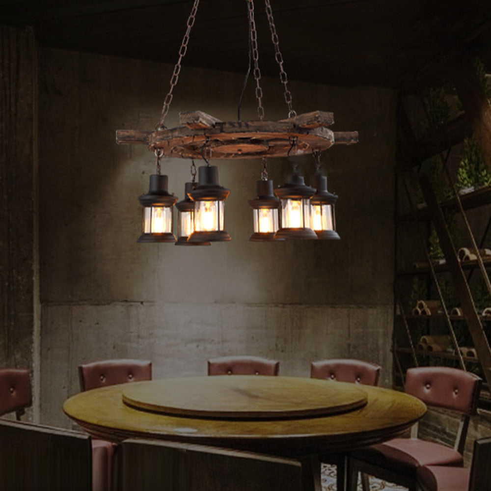 Austin Ruder Pendelleuchte, Metall & Holz, 6-flammig - Lumpaz