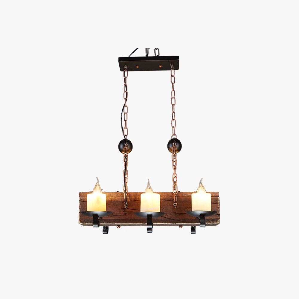 Austin Rechteckige Pendelleuchte, Metall & Holz, 6-flammig - Lumpaz