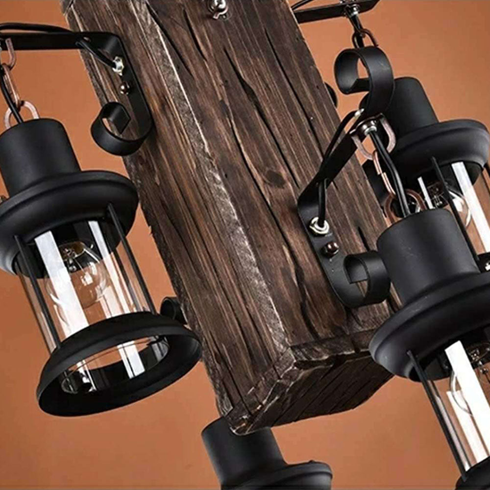 Austin Rechteckige Pendelleuchte, Metall & Holz, 4-flammig - Lumpaz