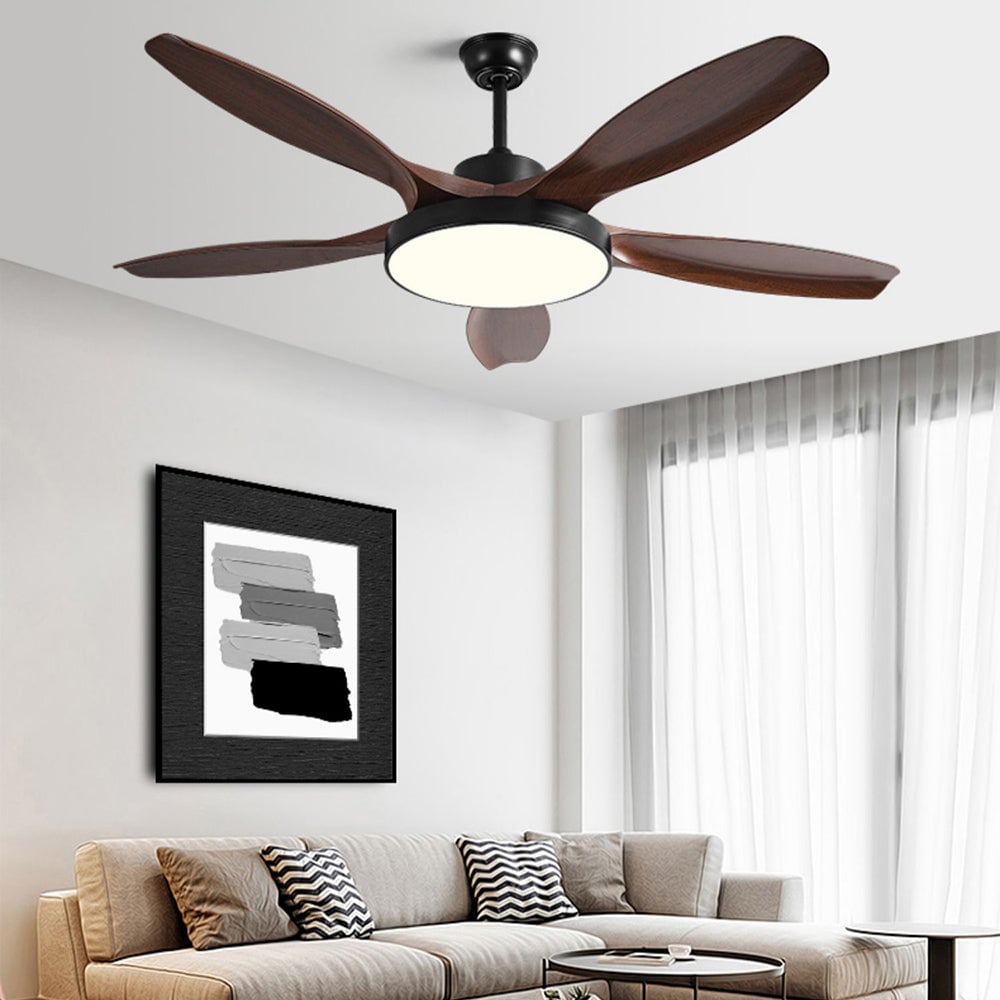 Ozawa Elementar Weiß & Schwarz 5 Blätter Elementar Deckenventilator mit Beleuchtung, Hölzern, ∅130CM - Lumpaz