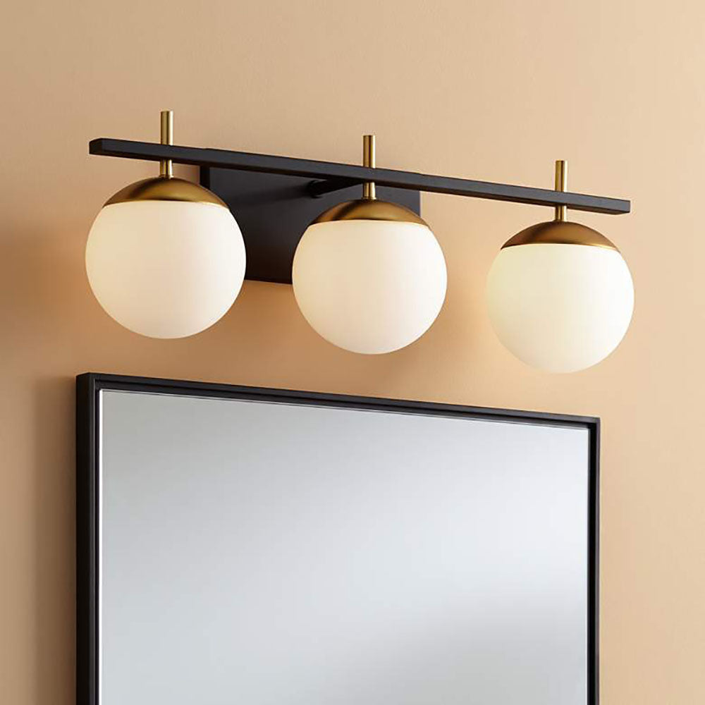 Valentina Schwarz & Gold Spiegelfront Waschtisch-Wandleuchte, 3-flammig, 60CM Lang - Lumpaz